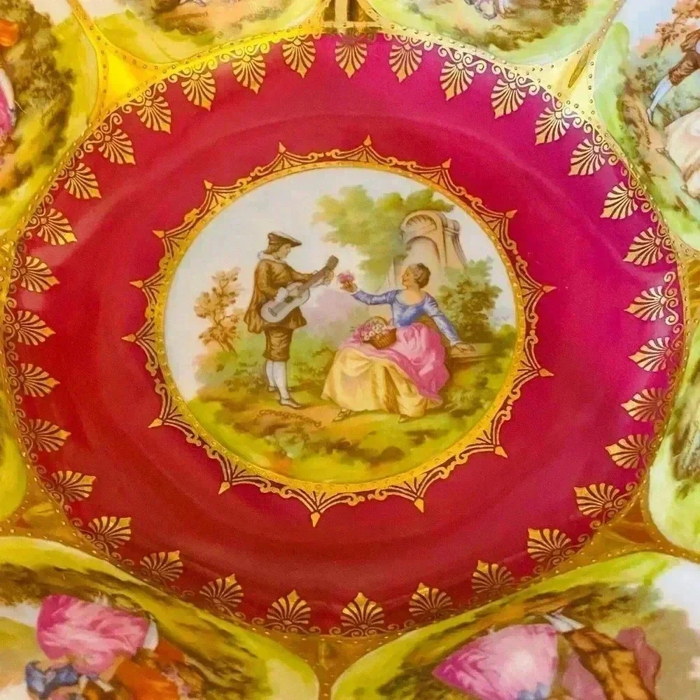 Vintage STW Bavaria 10” Raised Serving Bowl Courting Couples Porcelain Serveware